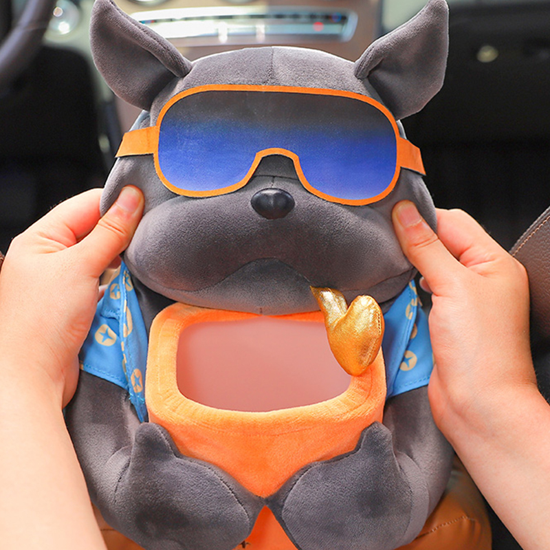 2 In 1 Auto Tissue Box Pop Cartoon Vuilnisbak Hond Aap Konijn Korte Pluche Auto Tissue Houder Auto Tissue box Auto Accessoires