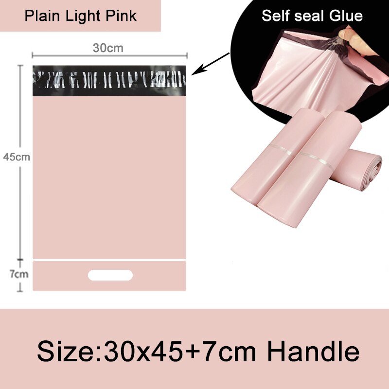 10Pcs Gedrukt Tote Zak Express Zak Met Handvat Koerier Zak Zelfklevende Lijm Dikke Waterdichte Plastic Poly Envelop mailing Zak: Light Pink-30cm