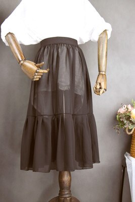 Single Layer Transparent Petticoat Summer Chiffon Inner Half Skirt Outer Wear High Waist A Line Underskirt with Ruffles Lining: black / 80cm