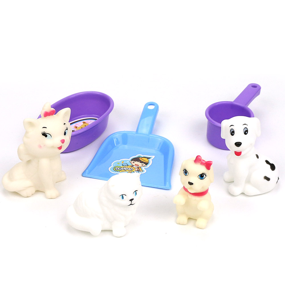 Play House Game Simulation Children Pretend Toys Simulation Pet Toys Pet Care Shop Tool Bath Shower Cat 7 Pcs/set