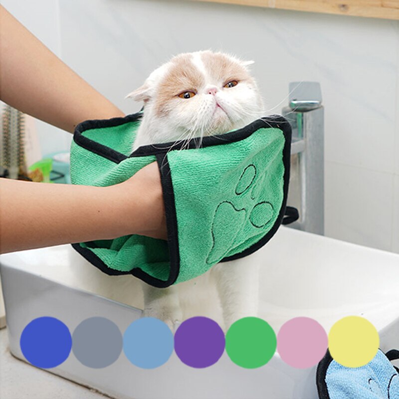 Serviette de bain en microfibre pour petit chat, Ultra absorbante, sèche-linge pour chiots et grands chiens, peignoir, couverture pour chaton avec poche