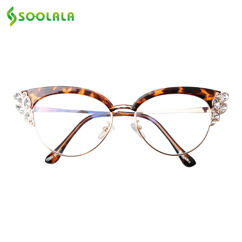 SOOLALA Anti Blue Light Glasses Women Cateye Rhinestone Eyeglass Frames Computer Anti Reflective Blue Light Blocking Glasses