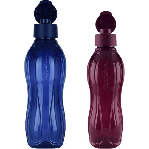 Tupperware Eco Fles 1 Liter Marineblauw En 750 Ml Claret Rood