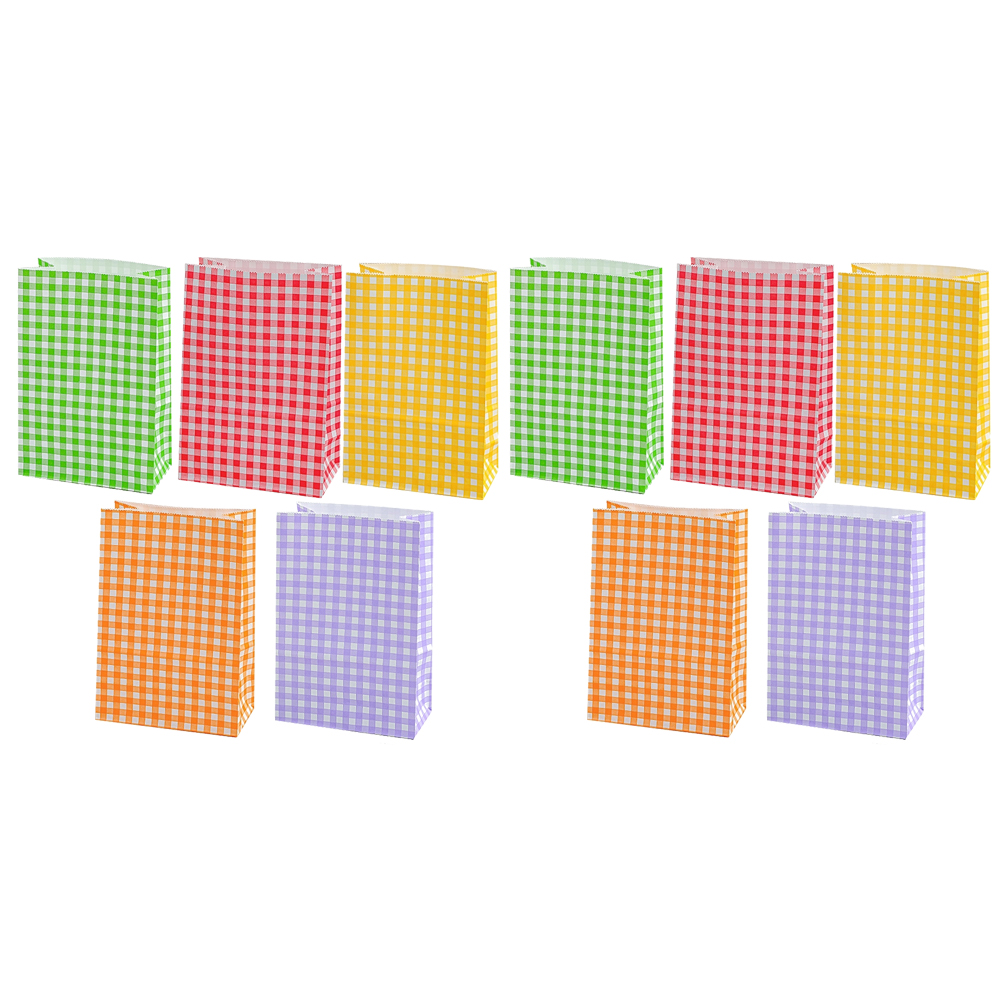 Bolsa de papel Kraft a cuadros colorida, embalaje de flores para aperitivos, galletas y dulces, bolsa de almacenamiento Vertical, de de cumpleaños y boda, 5/10 Uds.: Amarillo fluorescente