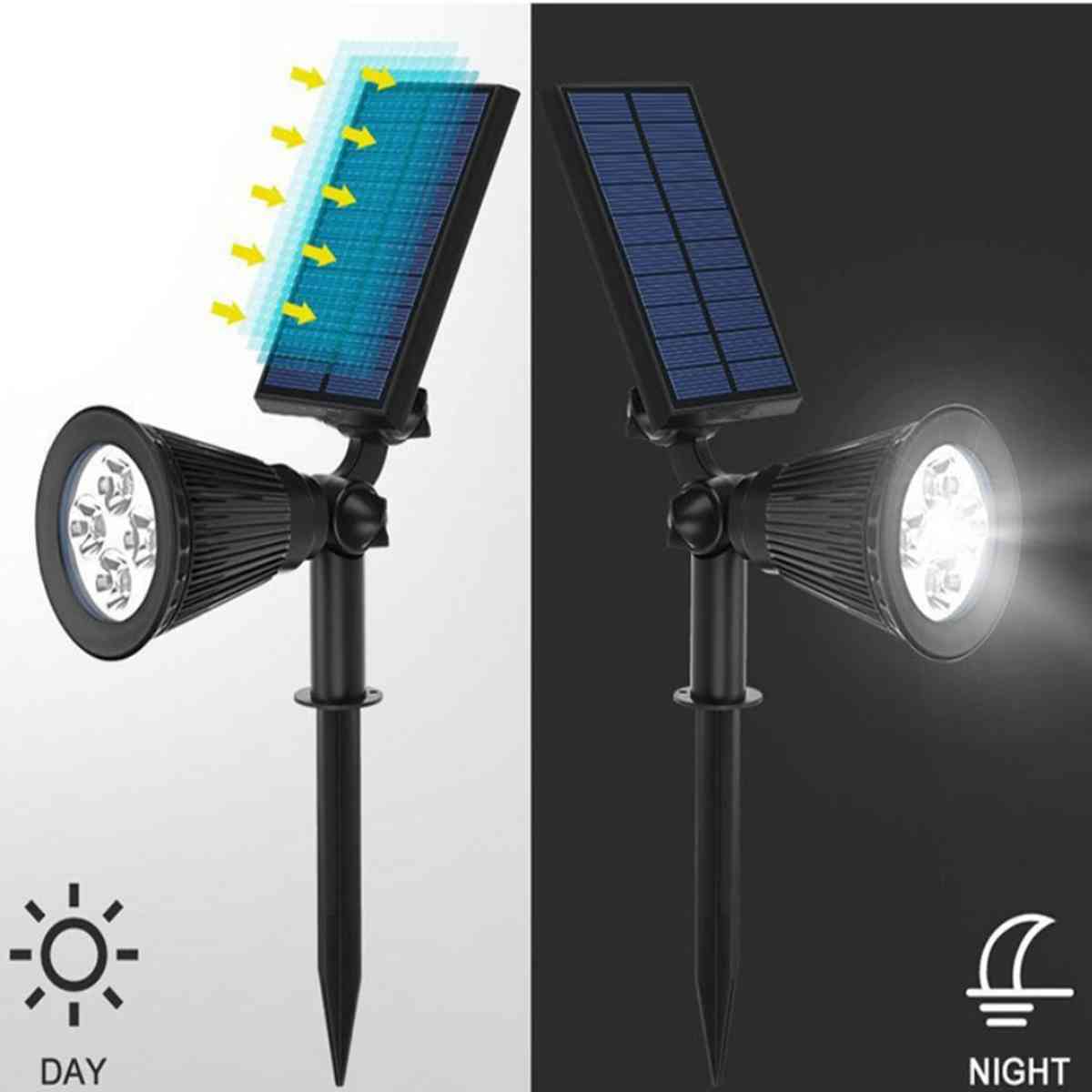 Focos solares LED para exteriores, luces solares impermeables para jardín, paisaje, calle, césped, lámpara de punto RGB blanco cálido para esquina oscura
