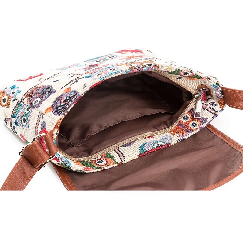 Miyahouse-Bolso con estampado de búho para mujer, bandolera con solapa de lona, bolsos de hombro tipo bandolera de dibujos animados, pequeños