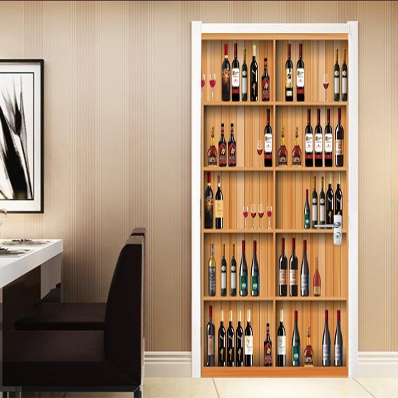 3d dør klistermærke moderne rødvinsskab tapet restaurant stue selvklæbende vandtæt klistermærke dør plakat