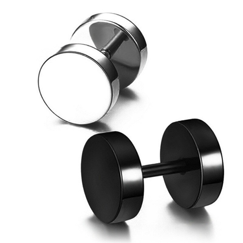 Fanatical Titanium Steel Black Barbell Clip Earrings Hip Hop Rock Round Dumbbell Screw Hypoallergenic Earrings For Women Men