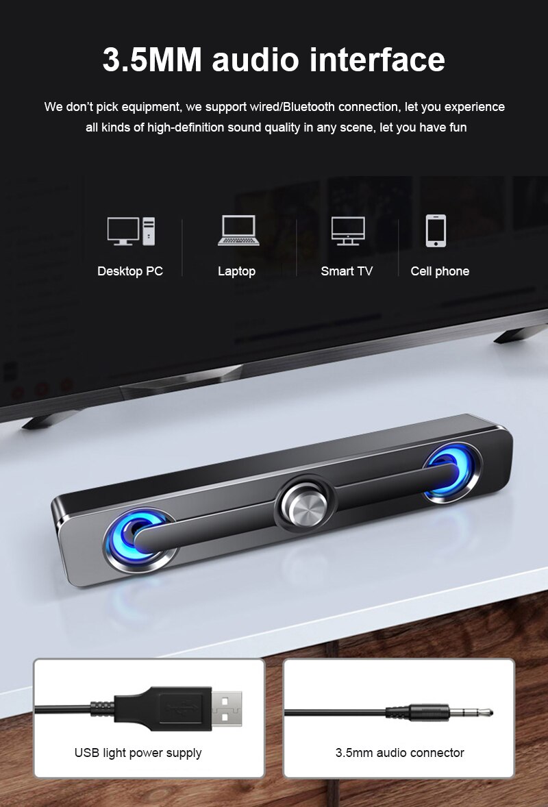 Usb Bedrade Krachtige Computer Speaker Stereo Luidsprekers Subwoofer Bass Speaker Surround Sound Box Voor Pc Laptop Telefoon Tablet MP3