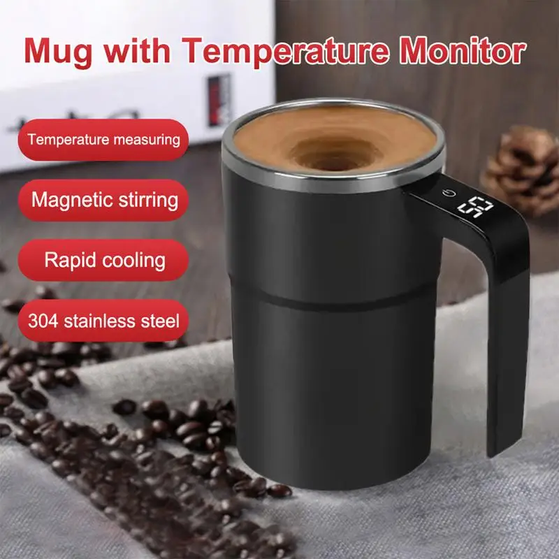Automatic Stirring Magnetic Mug Rechargeable Stirring Coffee Cup with LCD Display Electric Stirring Cup Lazy Rotating Cup Tazos