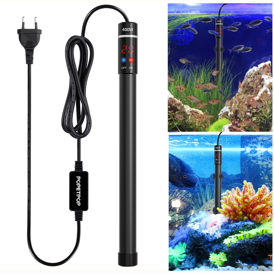 POPETPOP 400W Submersible Aquarium Heater Fish Tank Titanium Heating Rod With Thermometer And LED Digital Display EU/US/UK Plug