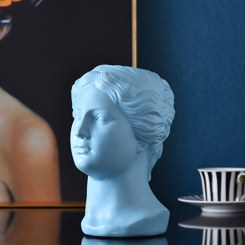 Nordisk harpiks menneskehoved vase blomstervase skulptur moderne hjem dekorative ornamenter blomsterarrangement venus david: Himmelblå
