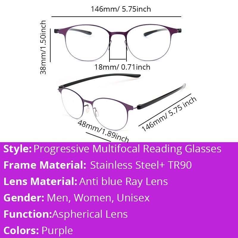 Multifocal Progressive Reading Glasses Women Anti Blue Ray Computer Eyeglasses Distance And Near+1.0 1.5 2.0 2.5 3.0 3.5 4.0