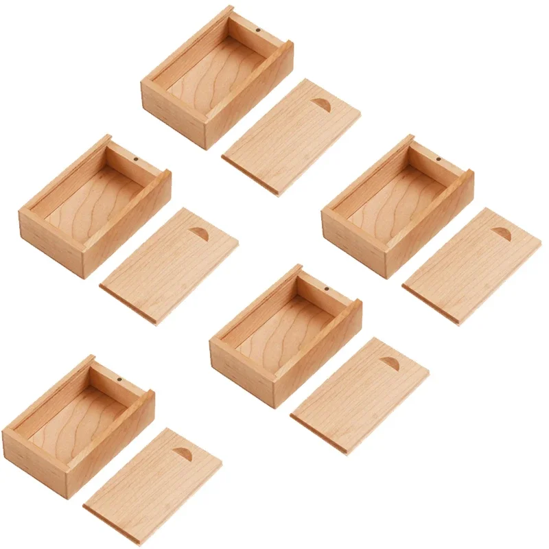 Caja de almacenamiento sin terminar de madera Natural maciza, 5 uds., con tapa deslizante para collar, anillo, caja de , caja de madera decorativa USB para: Negro