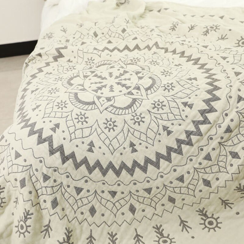 Bomullsmuslin sommerteppe sengesofa reise pustende elegant mandala stort mykt teppe para teppe