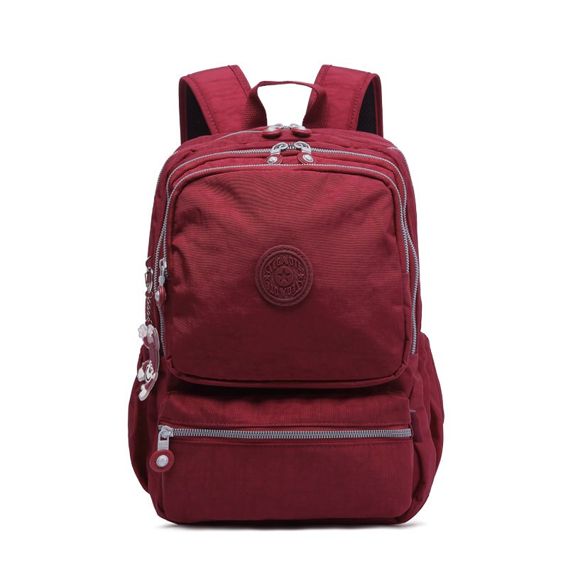 TEGAOTE-Mochila clásica de nailon para mujer, morral escolar para adolescentes, mochila de estudiante estilo pijo, morral femenino: Dark red