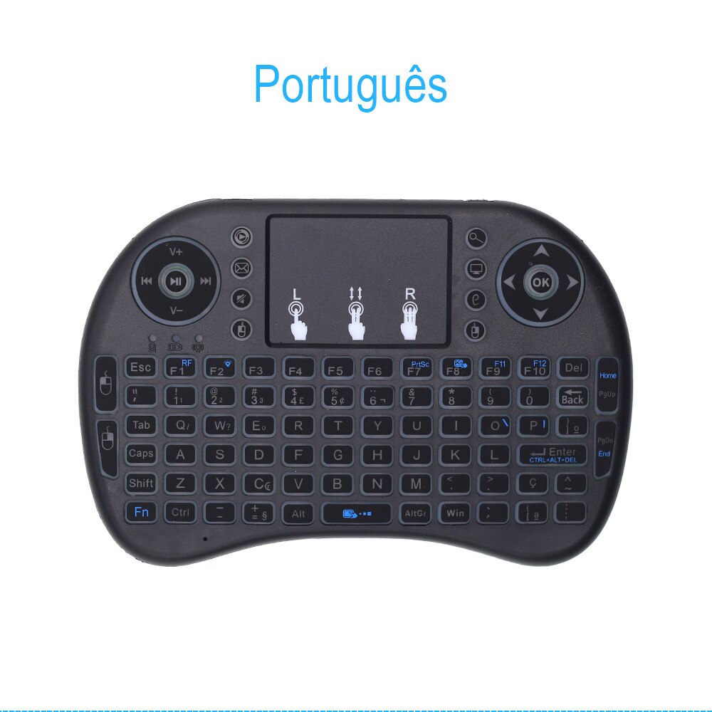 Backlit i8 Mini Wireless Keyboard Russian French Spanish Hebrew i8+ 2.4G Air Mouse Touchpad Handheld for Android TV BOX Mini PC: Portuguese
