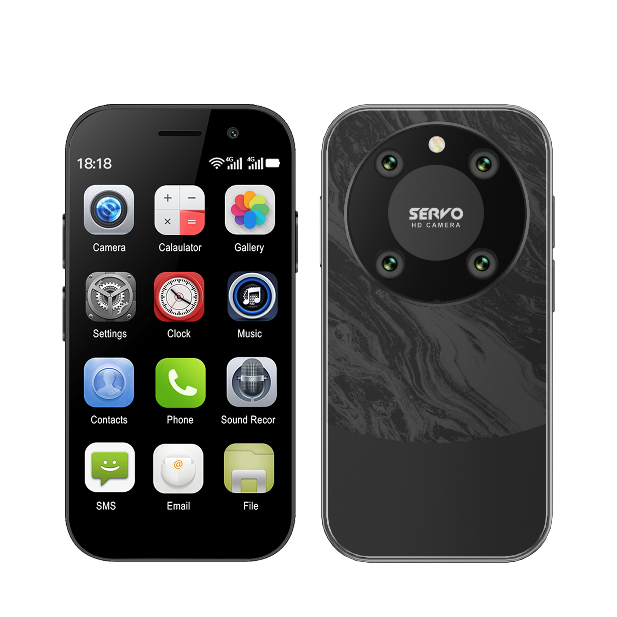 Mini smartphone 3.0 inch scherm android  os 4g lte zaktelefoon 2 simkaarten gezichtsontgrendeling 2gb+16gb wifi google play kleine mobiele telefoon: Zwart