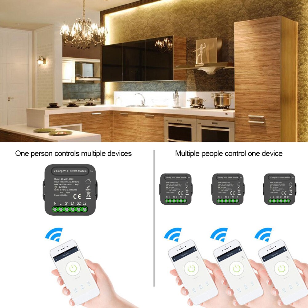 QS-WIFI-CP02 Tuya WiFi Intelligent Switch Module Intelligent Home Electrical Appliance Conversion Module 2 Gang Lighting Switch