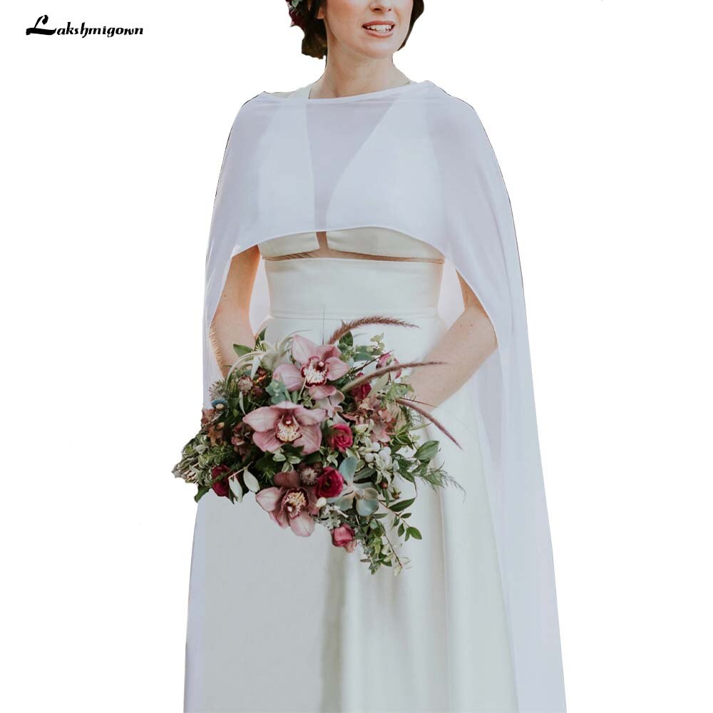 Eenvoudige Goedkope Bruiloft Accessoires Jassen Bolero Chiffon Wedding Cape Sjaals Wit En Ivoor Bruids Wraps: WHITE