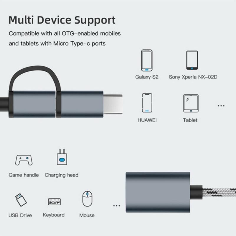 2 In 1 Otg Adapter Kabel Nylon Gevlochten Usb 3.0 Naar Micro Usb Type C Data Sync Adapter Voor Huawei voor Macbook U Disk Type-C Otg