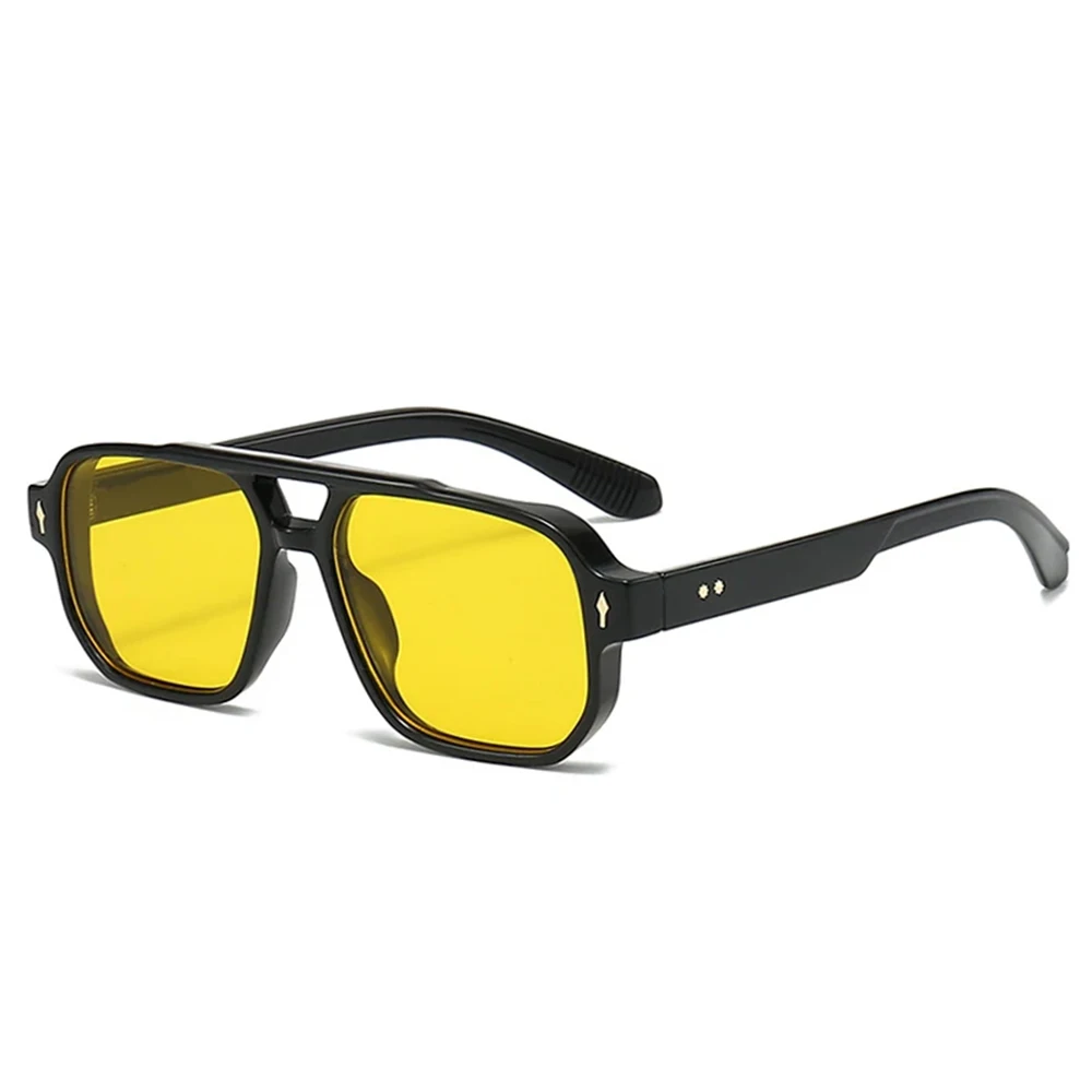 JNPCXI Vintage doble puente hombres gafas de sol cuadradas verde océano lente UV400 gafas mujeres tendencia remaches gafas de sol: Negro