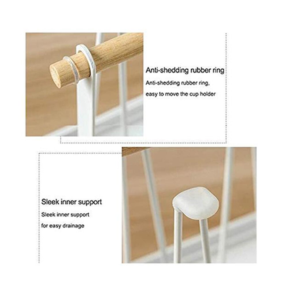 Bottle Drying Rack Cup Drying Holder Drain Cup Rack Bottle Drying Organizer with Wood Handle Upside Down Drain Cup Holder