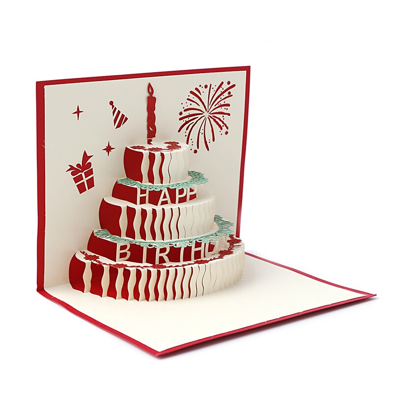 3D Stereoscopic Greeting Card Handmade Decoupage Birthday Cake Postcard for wedding