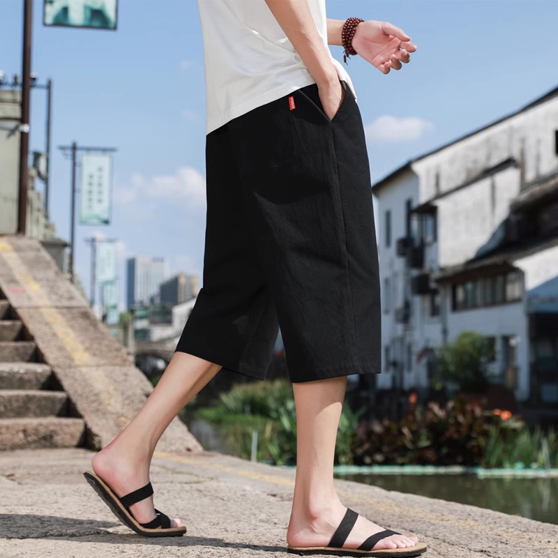 pantalon court en lin été coton couleur unie Shorts grands Shorts légers hommes Shorts de plage pour hommes pantalons de survêtement respirants