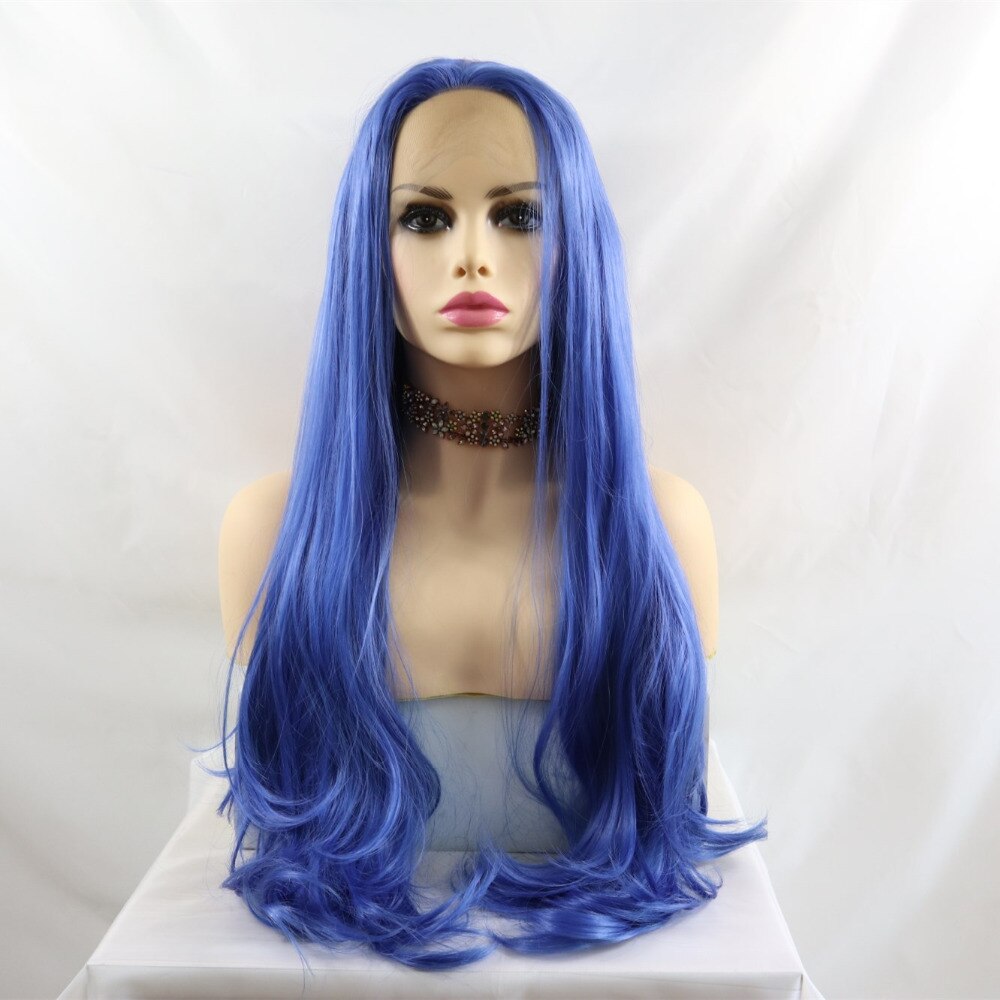 Marquesha Indigo Blauw Synthetische Lace Front Pruik Realistisch Uitziende Licht Golvend Lace Front Synthetische Pruiken Voor Vrouwen
