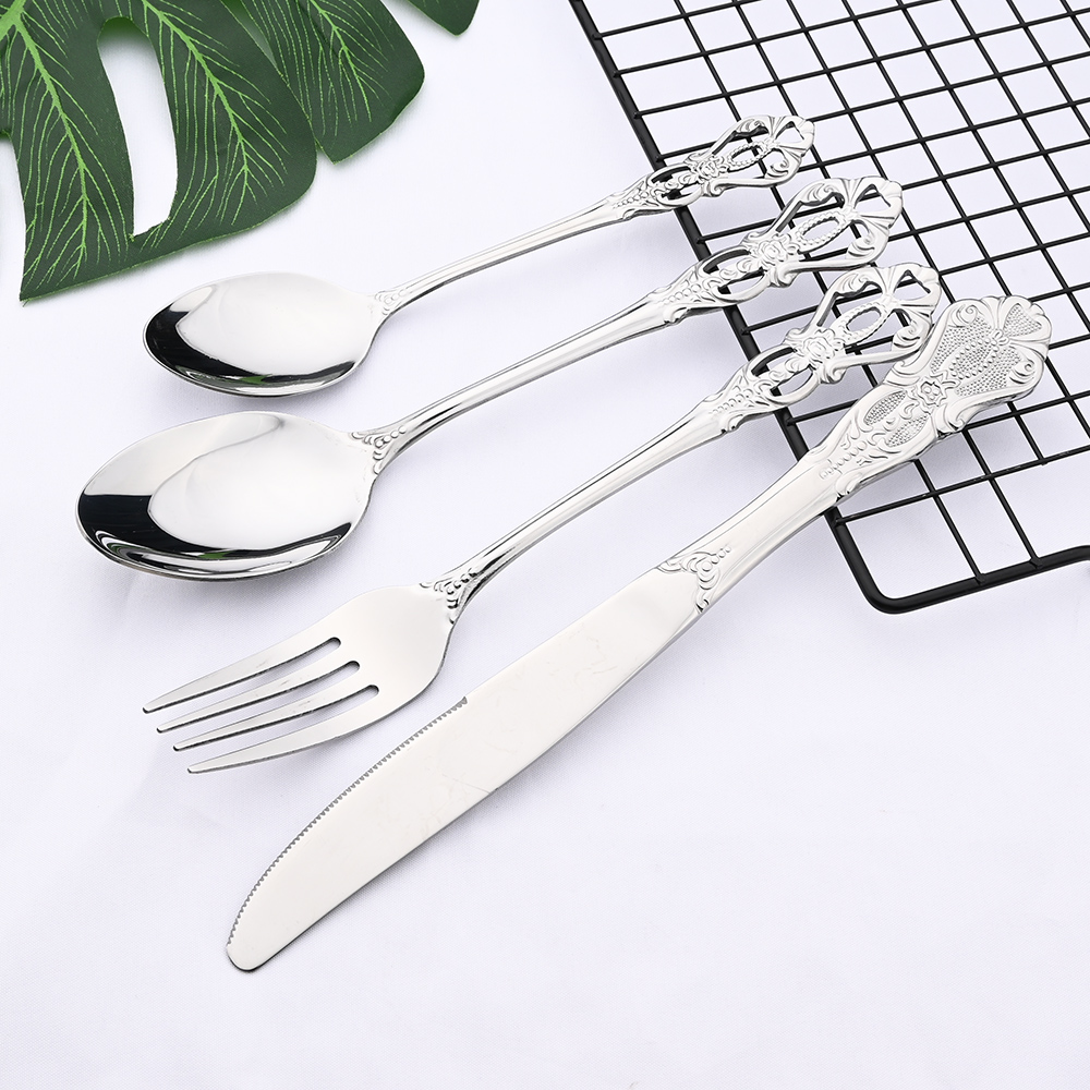 1Pcs Retro Silver Tableware Cutlery Set Silverware Stainless Steel Dinner Knife Fork Spoon Wedding Western Dinnerware Flatware