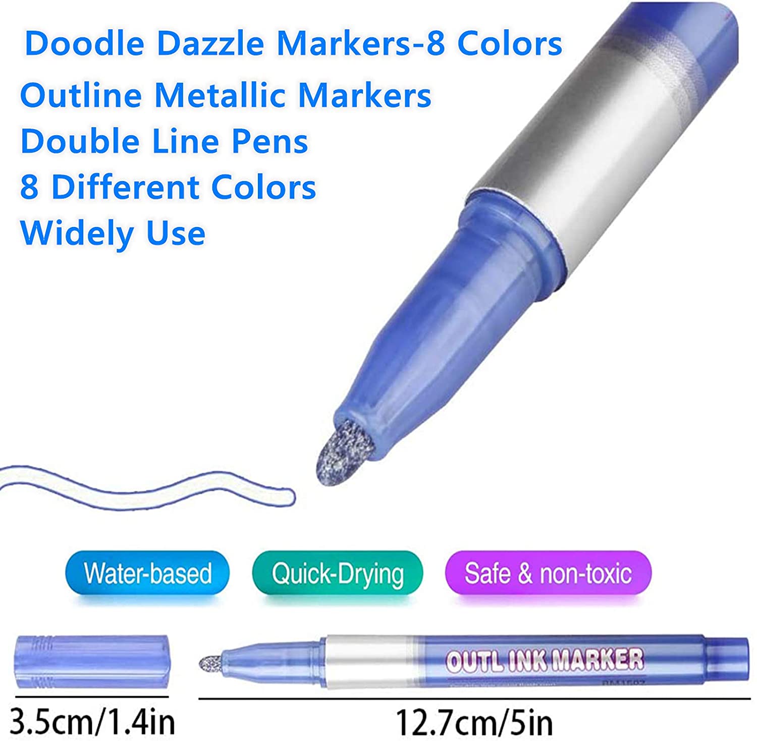 Outline Marker Pens, 8 Colors Doodle Dazzle Marker Pen Sel-outline Metallic Marker for Art, Drawing, Card Making, Easter Egg