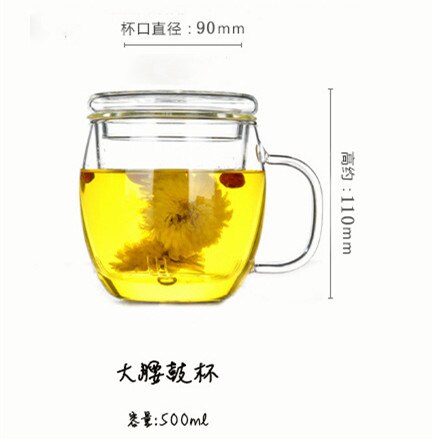 Vaso de té de vidrio de borosilicato de 350 ml/500 ml para oficina, gafas de té de Kung Fu con infusor, taza de agua desmontable aislada: 500ml-B