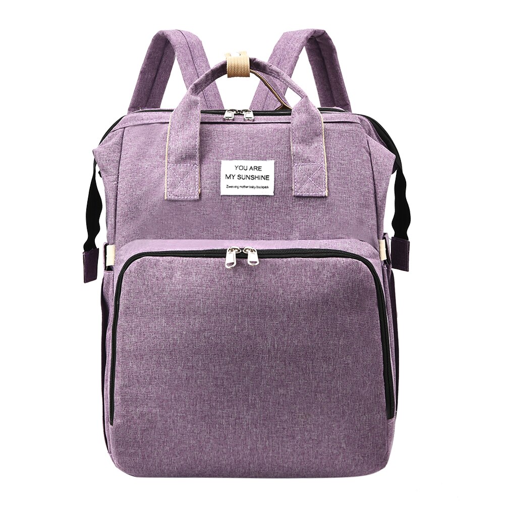 Sac à dos à couches multifonctionnel 3 en 1, berceau pliant, sac d'allaitement de maternité, sac à dos de voyage de grande capacité pour maman: Purple