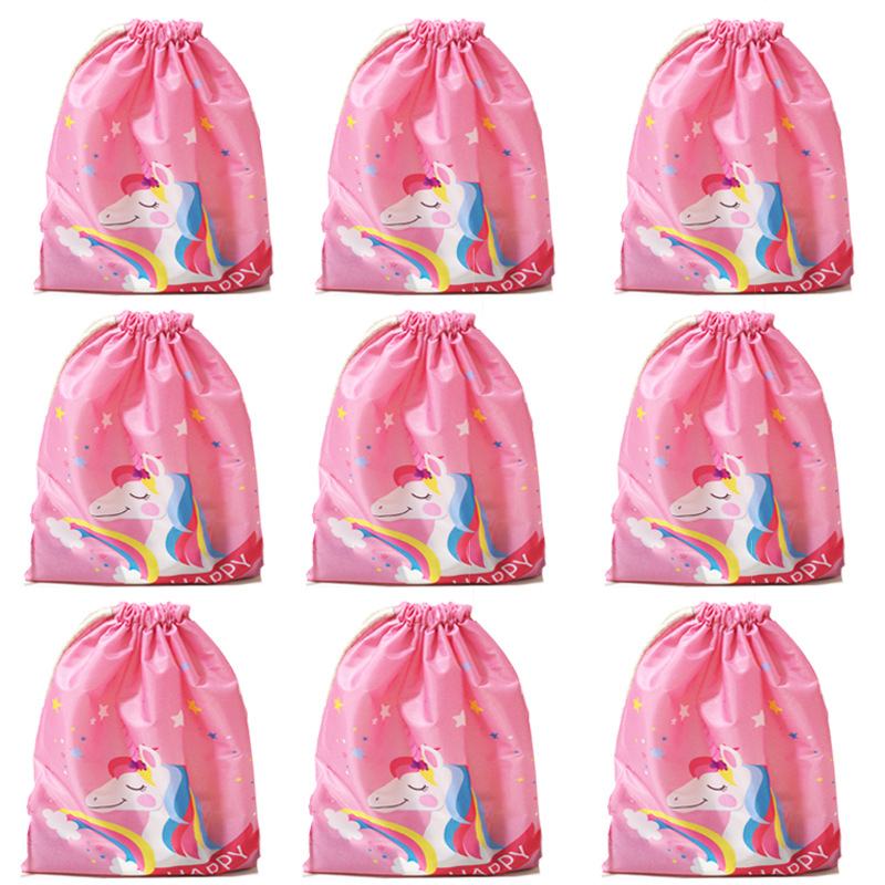 Unicorn Drawstring Pocket Rope-pulling Backpack Girls Cute Bag Polyester Fabric Dancing Horse Bags Pink