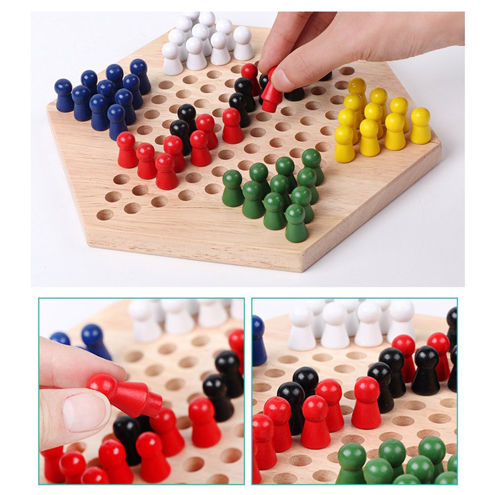 Chinese Checker Game Set Wooden Educational Board Kids Classic Halma Chinese Checkers Set Strategy Family Game Set