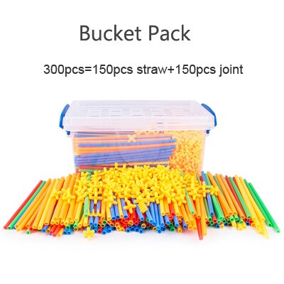 4D DIY Straw Building Blocks Plastic Stitching Inserted Construction Assembled Blocks Bricks Educational Toys for Children: 300pcs box pack