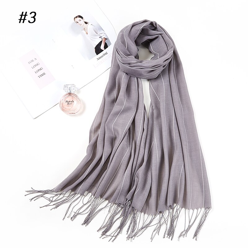 Woman Striped Women Hijabs Ladies Simple Solid Long Shawl Head Scarf Female Daily Wrap Hijab Plain Muslim 11 Colors: Color 3