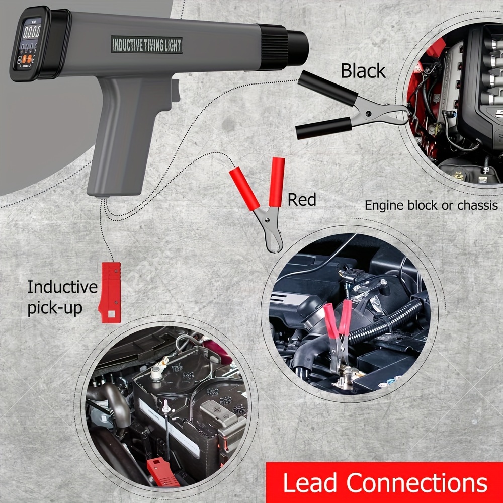 Digital Timing Light, LED Display 12V Automotive Ignition Timing Light for 9V-16V Ignition System Strobe Lamp Detector, Motorcyc