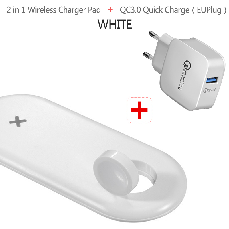 Qi chargeur sans fil montre chargeur rapide pour Apple iWatch série 5 4 3 2 1 QC 3.0 Charge sans fil rapide pour iPhone Samsung: QC 3.0 Charge White