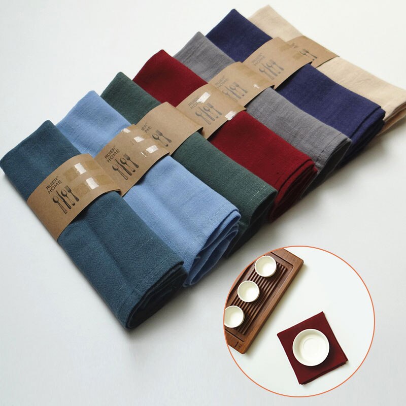 1PC Solid Color Cup Dishes Accessories Cotton Linen Napkin Clot Handkerchief Tea Towels Ceremony Bowl Teapot Cleaning Towel