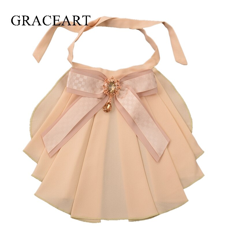 Vintage Women Jabot Collars Neck With Bowknot Pins Punk Victorian Chiffon Ruffle Collar: Champagne