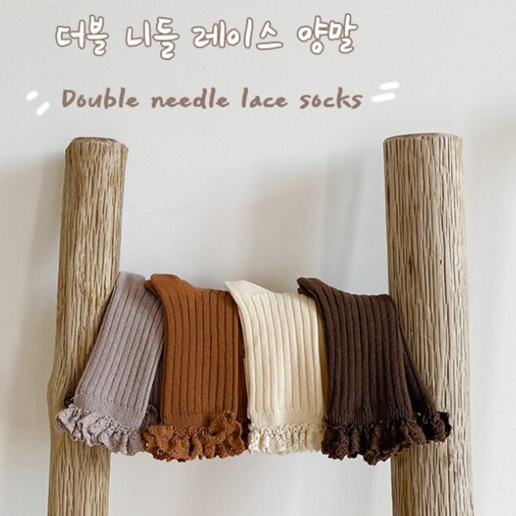 3 Paren/partij Kids Herfst Sokken Vintage Katoen Geribbelde Knie Hoge Lange Kant Sokken Voor Meisjes Kleding Lente Kinderen Been Warmer warm