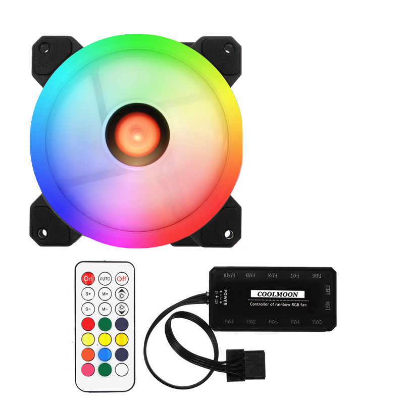 RGB Case Fan 12cm Desktop Computer Chassis Water Cooling Fan Colorful Aurora Eclipse silent fan: Kit 1