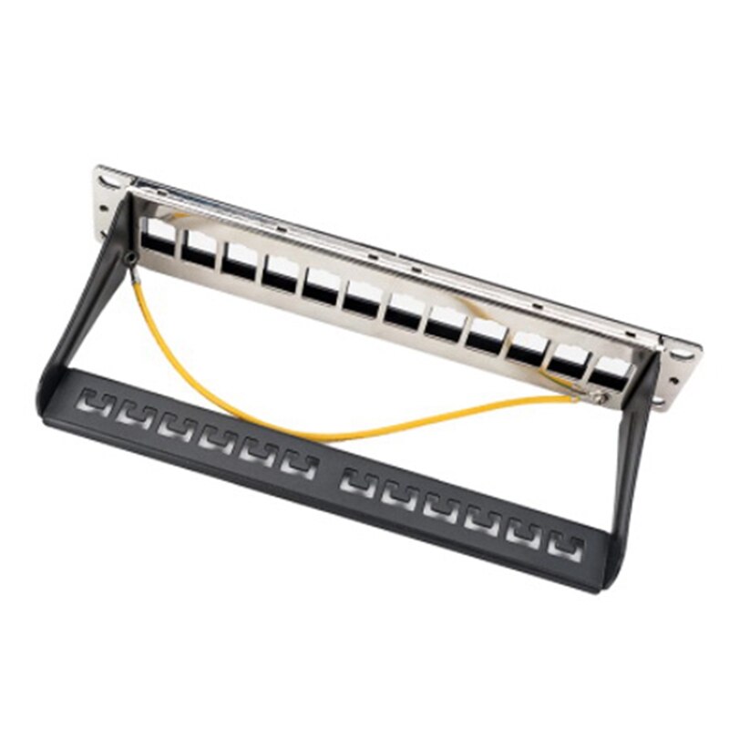 10-Inch 12-Port Blank Patch Panel Rack Installation Including Cable Management Support Rods for Cat.5E/Cat6 RJ45 Modules