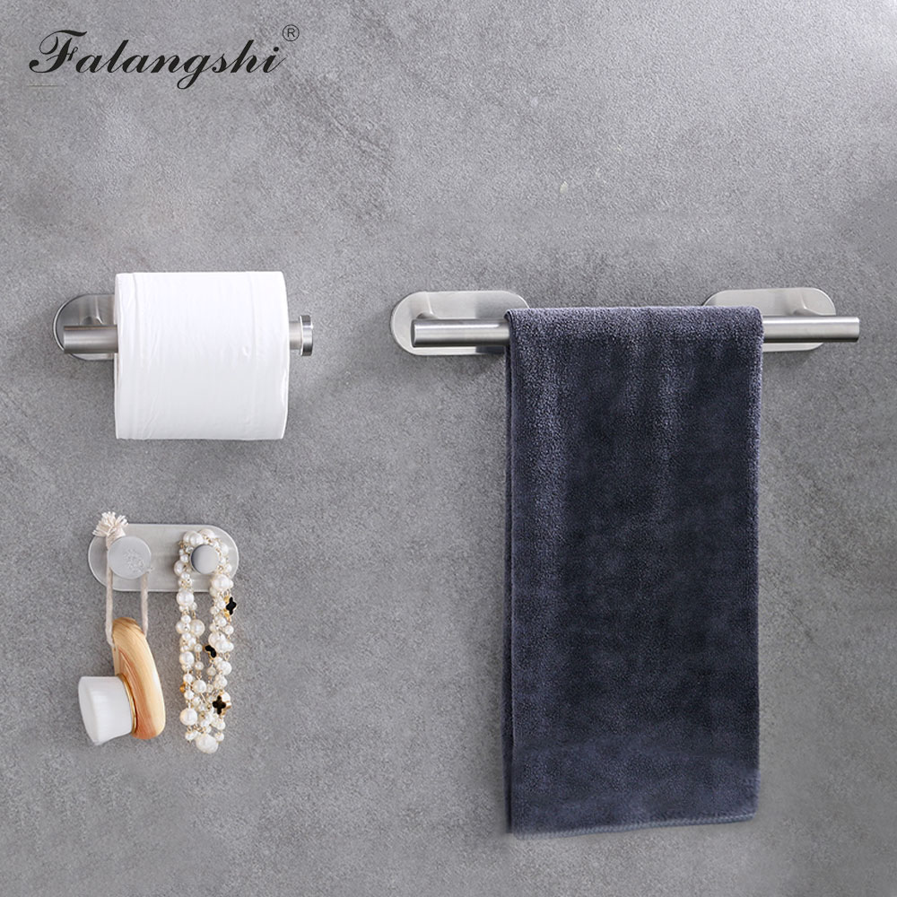 Bathroom Hardware Set Robe Hook Roll Paper Holder Single Towel Bar 3M Sticker Easy Installation Bathroom Accessories WB8863