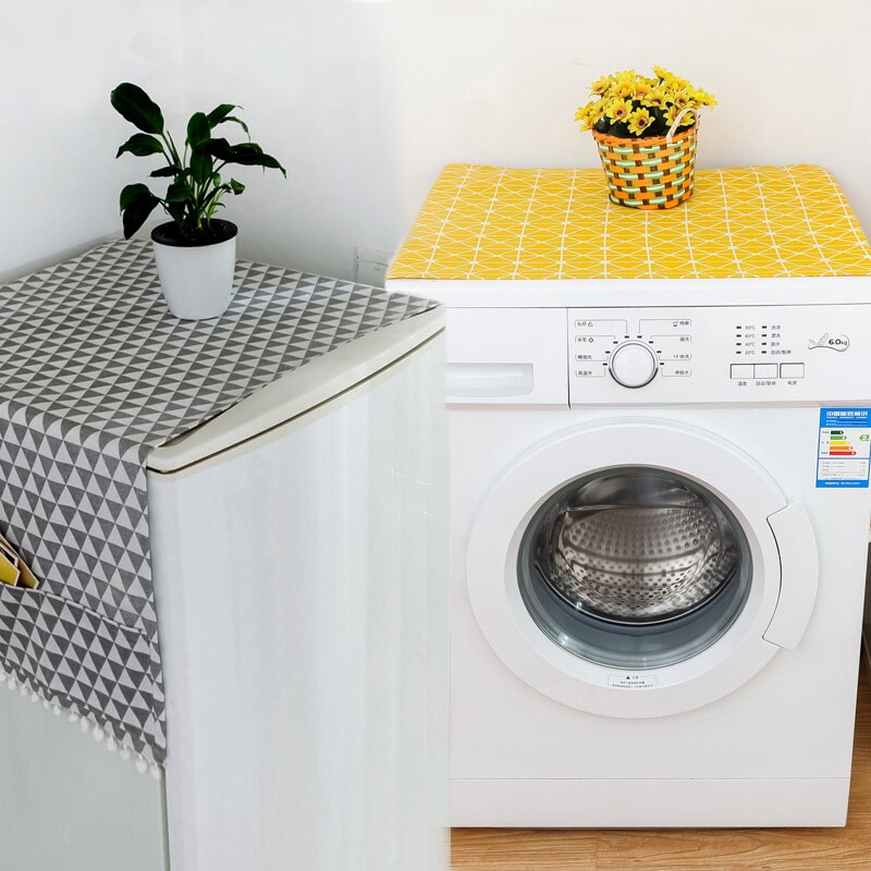 1pc Geometric Refrigerator Cloth Single Door Refrigerator Dust Cover Pastoral Double Open Towel Washing Machine Cover Towel