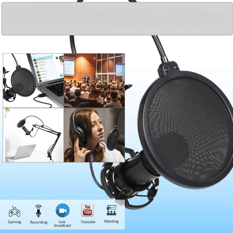 Microphone Set,Podcast Condenser Microphone,for Computer,Plug and Play Microphone,with Arm Shock-Proof,for Games,Etc