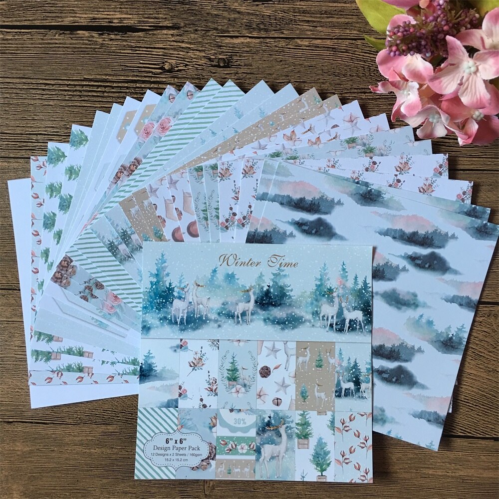 24 kpl/pakkaus 6*6 tuuman talviajan kuviollinen paperipakkaus scrapbooking diy suunnittelijakortti päiväkirjaprojektin kirjelehtiö