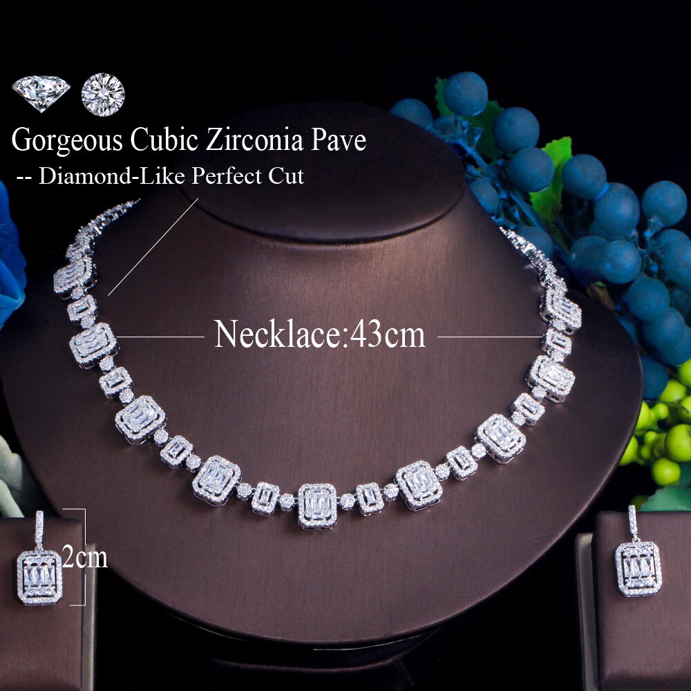 Cwwzirconi di lusso con zirconi cubici africani pavimenta Set di gioielli da sposa Color oro bianco per accessori per abiti da festa da donna T548